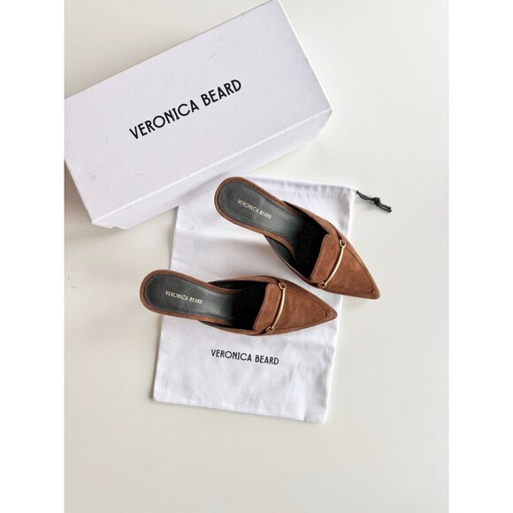 VERONICA BEARD Leslie Cedar Brown Suede Pointed Toe High Heel Mules, Size 8.5 - Picture 1 of 14